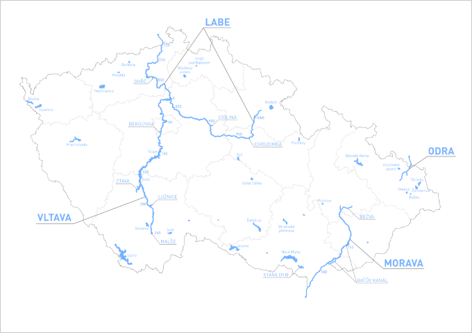 Hlavní vodní toky a nádrže České republiky